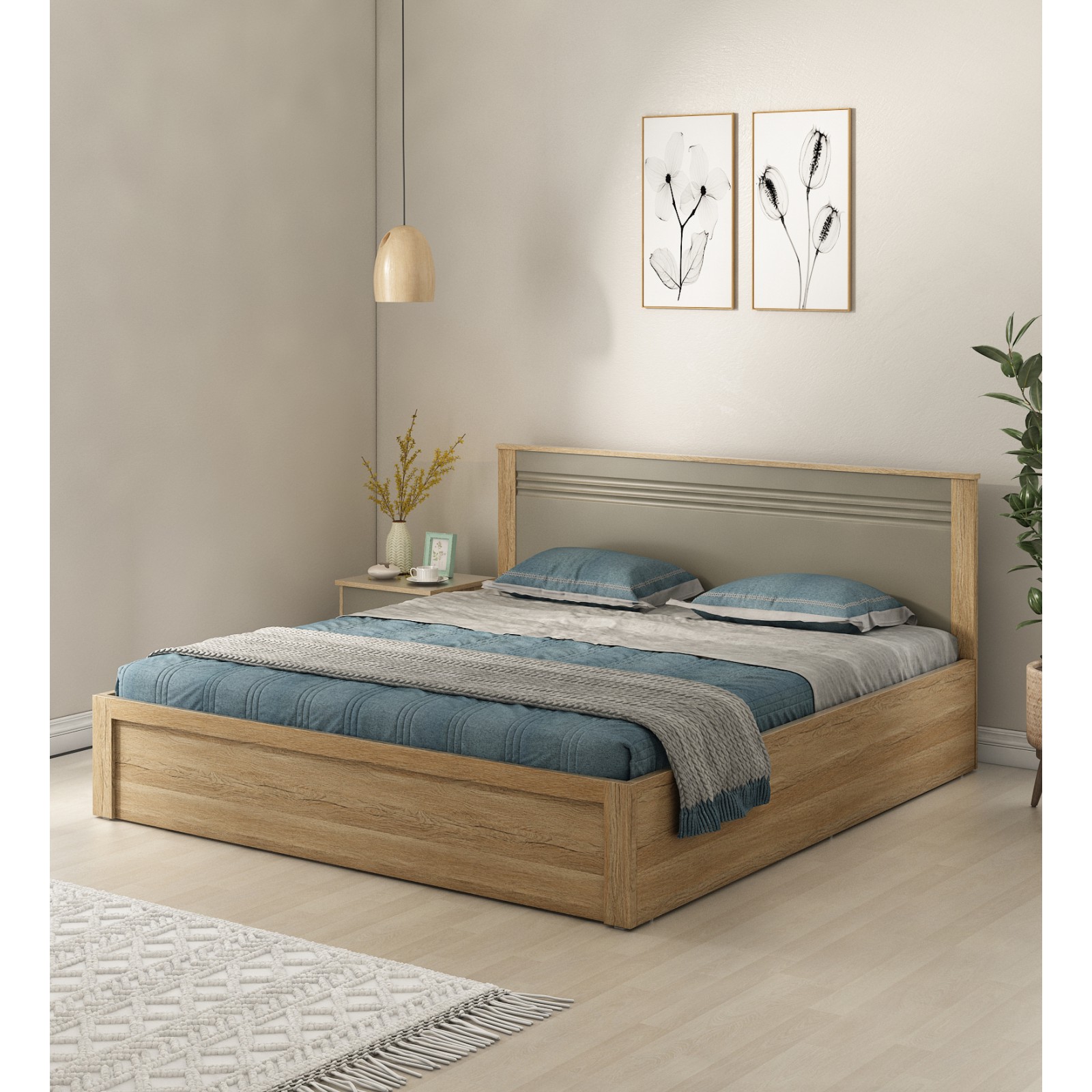 ★☆ KING’S NIGHT DREAM WESTERN & EASTERN Nester King Bed Front Pull Out Storage - Sebastian Oak
